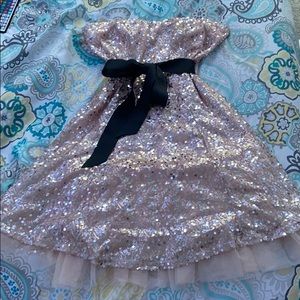 Pink Sequins Dress w Black Bow Belt